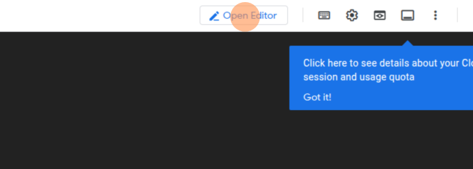 Cloud Shell open editor