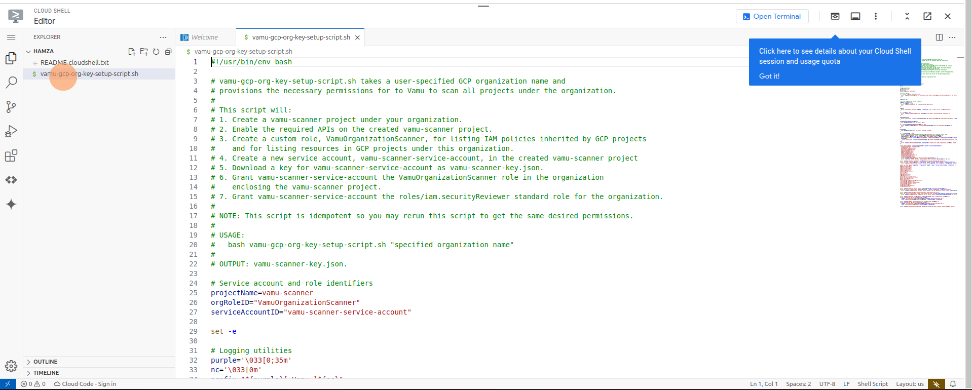 Upload shell script to Cloud Shell